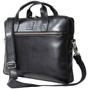 Exacompta 17437E Laptop shoulder bag in black leather 14 inch water-repellent