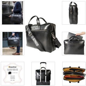 Exacompta Laptop Shoulder Bag 2 Compartments Black Leather Exactive Black