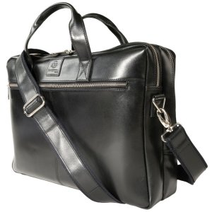 Exacompta Laptop Shoulder Bag 2 Compartments Black Leather Exactive Black