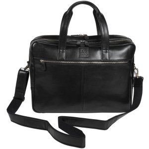 Exacompta Laptop Shoulder Bag 2 Compartments Black Leather Exactive Black