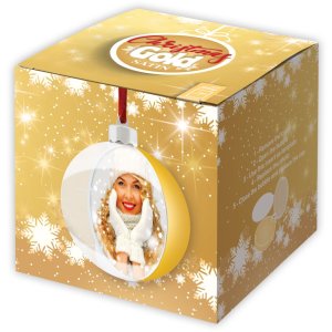 Christmas Ball with Photo Gold Satin 10x10 cm