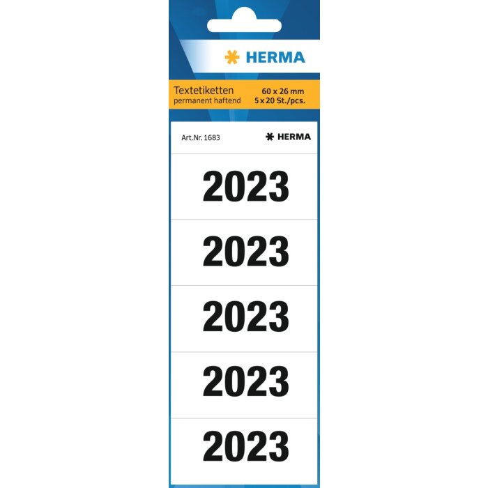 HERMA year numbers 2023 for binders, 60 x 26 mm, white, permanent adhesive