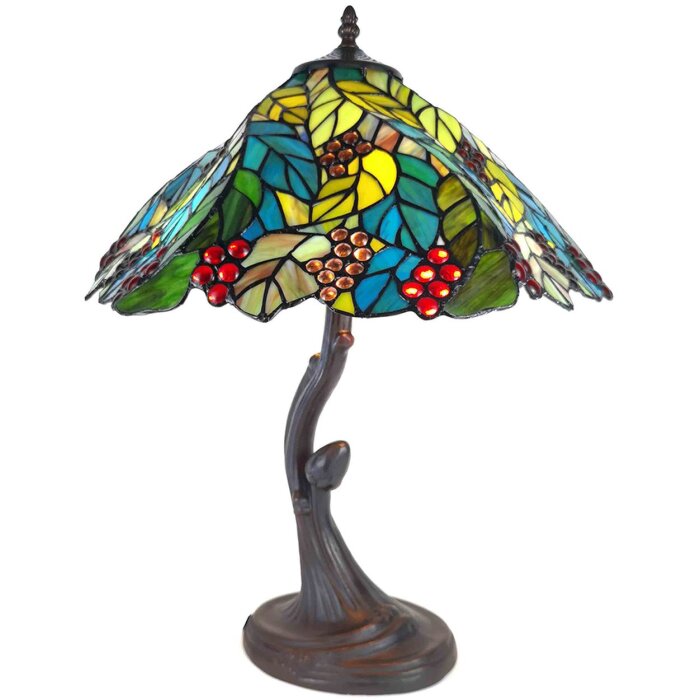 LumiLamp 5ll-6129 Table lamp Tiffany ø 43x54 cm E27-max 2x60W Green leaves