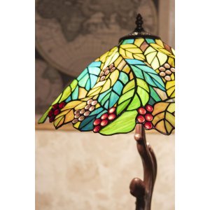 LumiLamp 5ll-6129 Table lamp Tiffany ø 43x54 cm E27-max 2x60W Green leaves