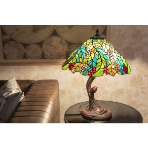 LumiLamp 5ll-6129 Table lamp Tiffany ø 43x54 cm E27-max 2x60W Green leaves