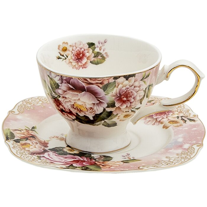 Clayre & Eef 6ce1274 Coffee cup with saucer pink 200 ml