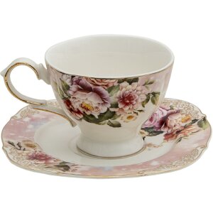 Clayre & Eef 6ce1274 Coffee cup with saucer pink 200 ml