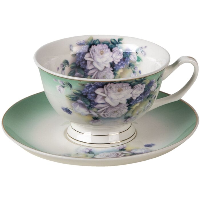 Clayre & Eef 6ce1276 Coffee cup with saucer green, white 200 ml