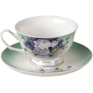 Clayre & Eef 6ce1276 Coffee cup with saucer green, white 200 ml