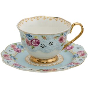 Clayre & Eef 6ce1279 Coffee cup with saucer blue,...