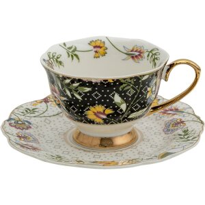 Clayre & Eef 6ce1283 Coffee cup with saucer white,...