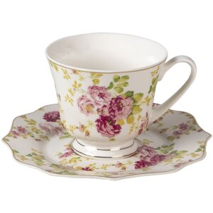 Clayre & Eef 6ce1293 Coffee cup with saucer white 200 ml