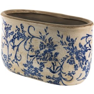 Clayre & Eef 6ce1398l Flower pot for indoor Blue, White 22x12x13 cm