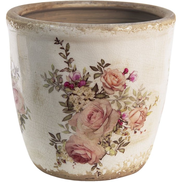 Clayre & Eef 6ce1421xl Flower pot for indoor Pink, Beige ø 16x15 cm