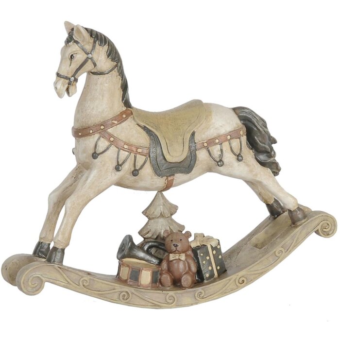 Clayre & Eef 6pr0036 Christmas decoration statue rocking horse white 22x5x19 cm