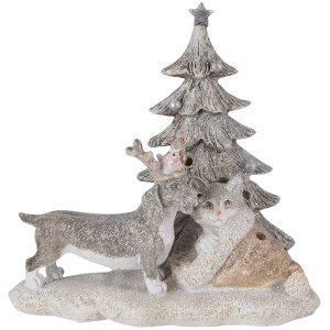 Clayre & Eef 6pr4631 Deco Cat and Dog Grey, Beige, White 16x10x15 cm led