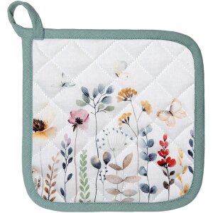 Clayre & Eef fob45 pot holder white, green 20x20 cm