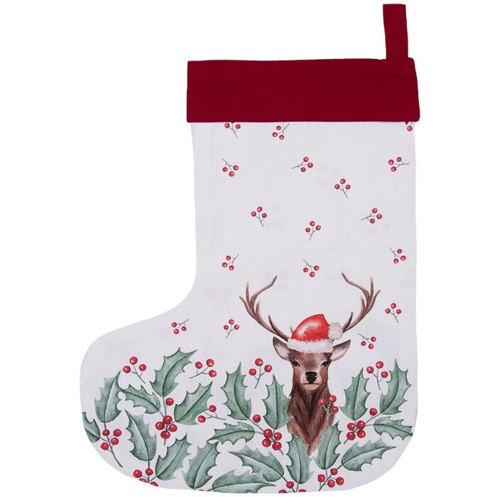 Clayre & Eef hch203 Christmas stocking deco white, red 30x1x40 cm