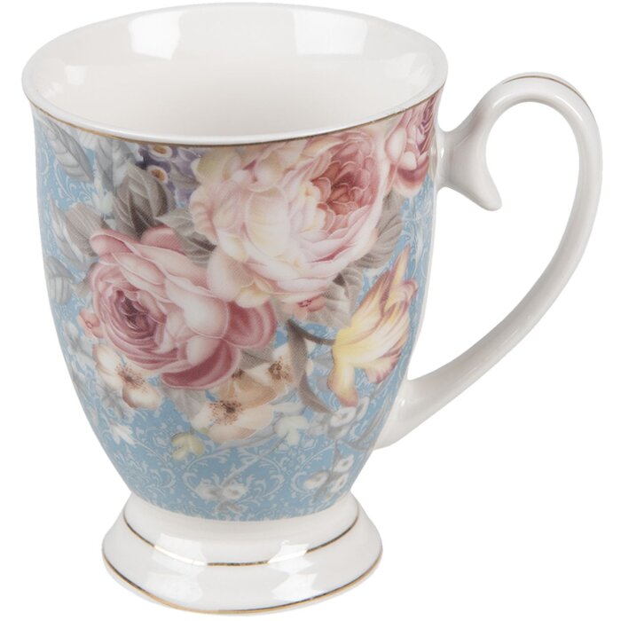 Clayre & Eef PECMU Mug 11x8x10 cm - 300 ml Blue Flowers