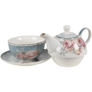 Clayre & Eef pectefo Tea for One Blue, White 16x10x14 cm - 400 ml - 250 ml