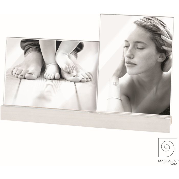 Mascagni A1158 Double Photo Frame Acrylic Wooden Base White - 2 photos 13x18 cm