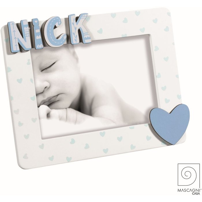 Mascagni A1547 Photo Frame Wood 44 MDF Letters Sticker Blue 13x18 cm