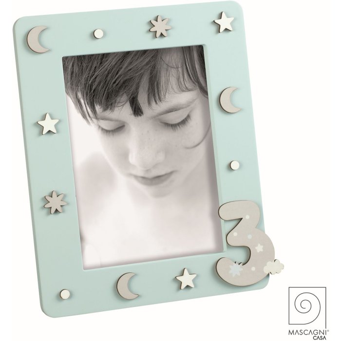 Mascagni A1548 Photo frame wood with 8 self-adhesive MDF numbers light blue 13x18cm