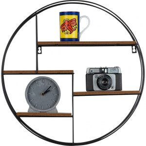 Henzo wall shelf 50x50x10 cm round metal wood look easy...