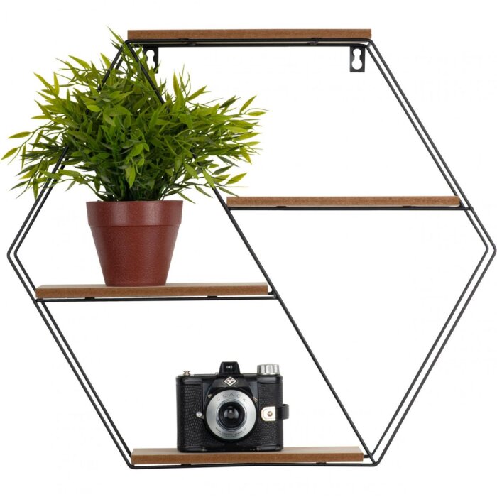 Henzo Wall shelf 44,5x50x10 cm Black Brown Metal Wood Modern