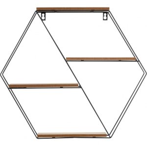 Henzo Wall shelf 44,5x50x10 cm Black Brown Metal Wood Modern