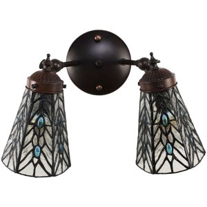 Clayre & Eef 5ll-6215 Tiffany Wall Lamp Gray, Blue 30x23x23 cm E14-max 2x25W