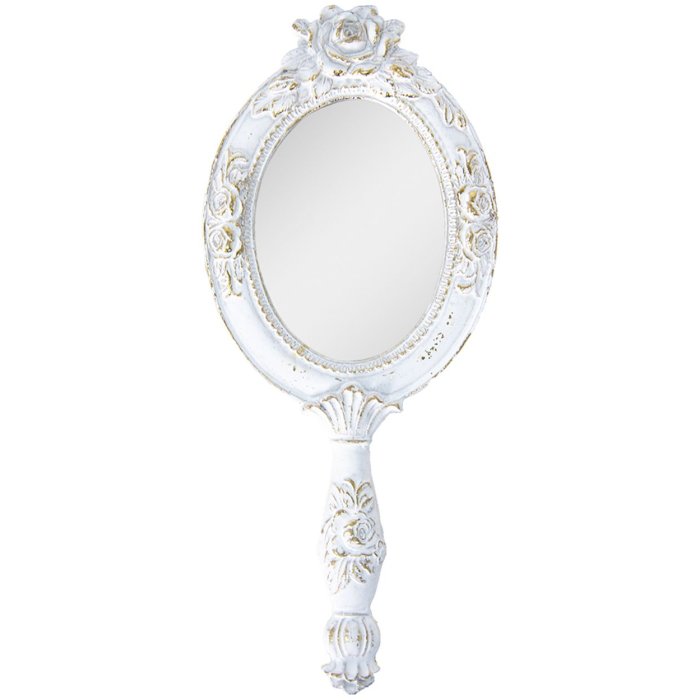 Clayre & Eef 62s263 Hand mirror white 10x1x25 cm