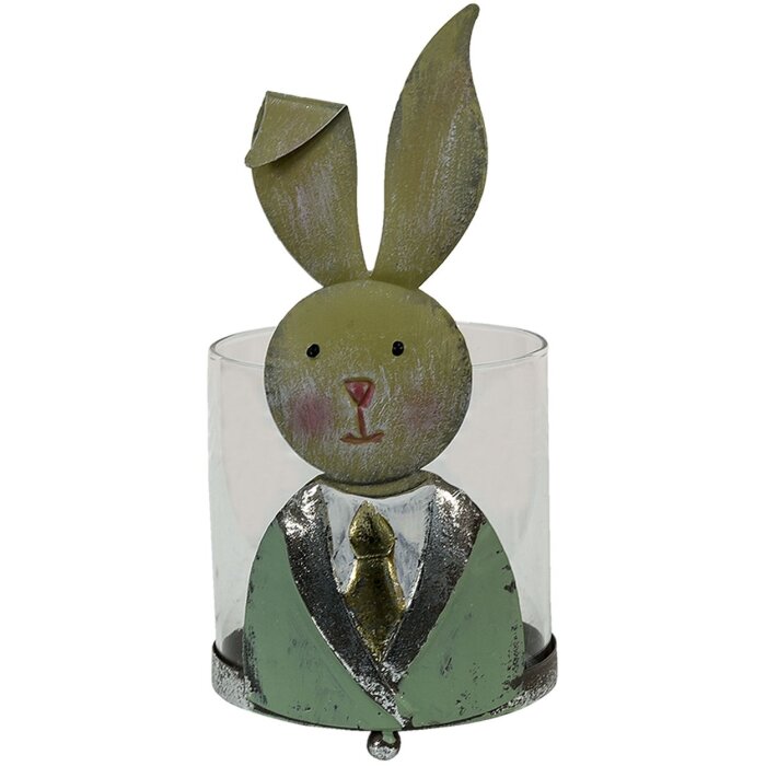 Clayre & Eef 64995 Lantern Rabbit Green, White, Pink 11x10x22 cm