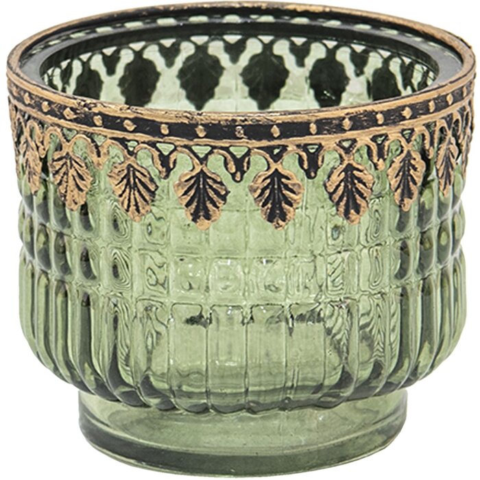 Clayre & Eef 6gl3487 Glass candle holder Green, Brown ø 9x8 cm