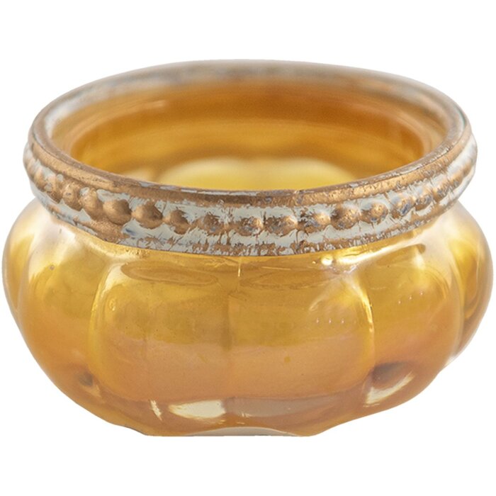 Clayre & Eef 6gl3502 Glass Candle Holder Yellow, Gold Color ø 6x4 cm