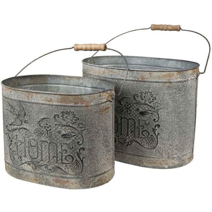 Clayre & Eef 6y4800 Decorative bucket Gray, White 31x20x23 - 27x17x21 cm