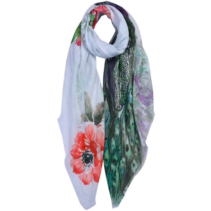 Clayre & Eef jzsc0676 scarf ladies pattern white 90x180 cm