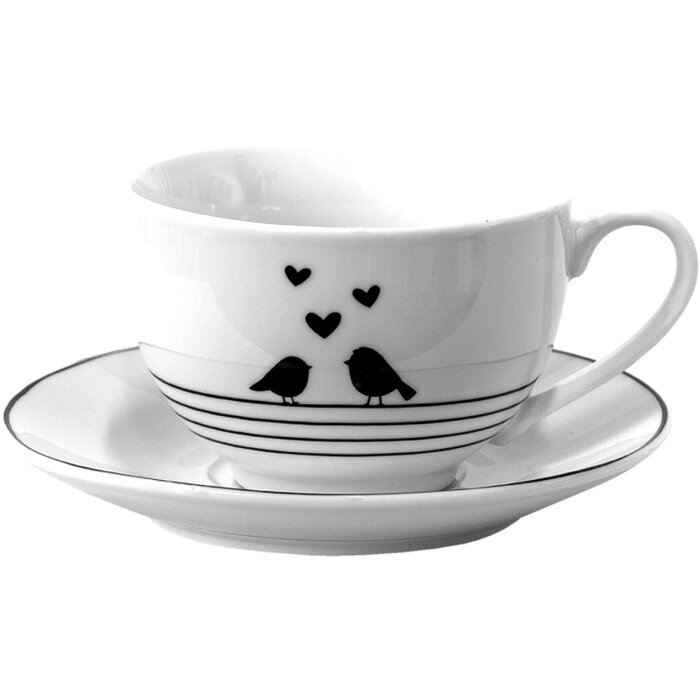 Clayre & Eef lbsks coffee cup with saucer white, black 238 ml