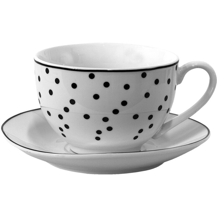 Clayre & Eef Coffee cup with saucer White, Black 12x9x6 - ø 14x2 cm 238 ml