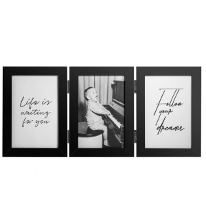 Henzo wood double frame Piano 3 photos 13x18 cm black