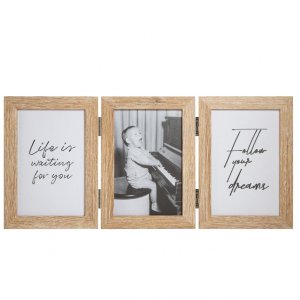 Henzo wood double frame Piano 3 photos 13x18 cm beige