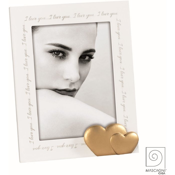 Mascagni A1588 Wooden Frame Resin Hearts Gold 13x18 cm