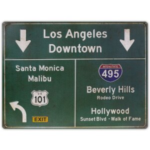 ZEP Tin Sign ROADS 57,5x43x0,4 cm Los Angeles