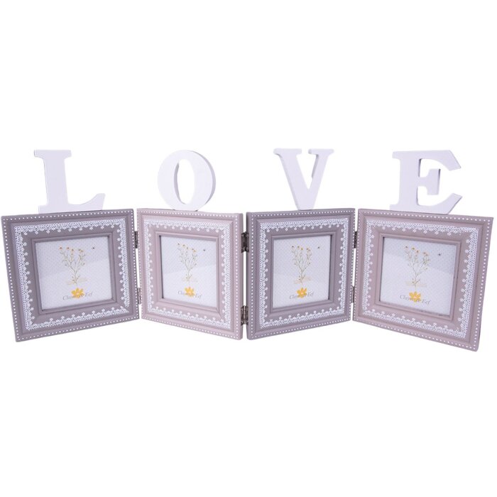 Clayre & Eef 2F0969 Photo Gallery Love 4 Photos 10x10 cm 65x1x23 cm Grey - White