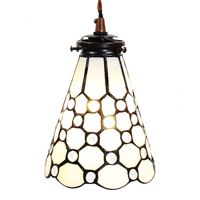 Clayre & Eef 5LL-6198 Hanging Lamp Tiffany Ø 15x115 cm E14-max 1x40W White - Brown