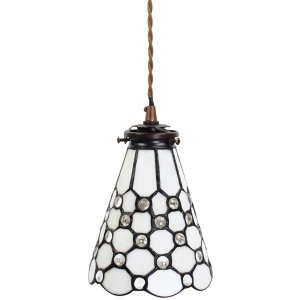 Clayre & Eef 5LL-6198 Hanging Lamp Tiffany Ø 15x115 cm E14-max 1x40W White - Brown