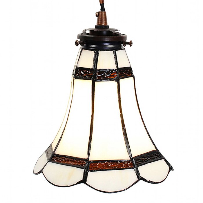 Clayre & Eef 5LL-6201 Hanging Lamp Tiffany Ø 15x115 cm E14-max 1x40W White - Brown