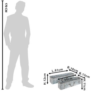 Clayre & Eef 5Y1074 Plant Holder (2 pieces) 61x16x12 - 50x13x11 cm Grey