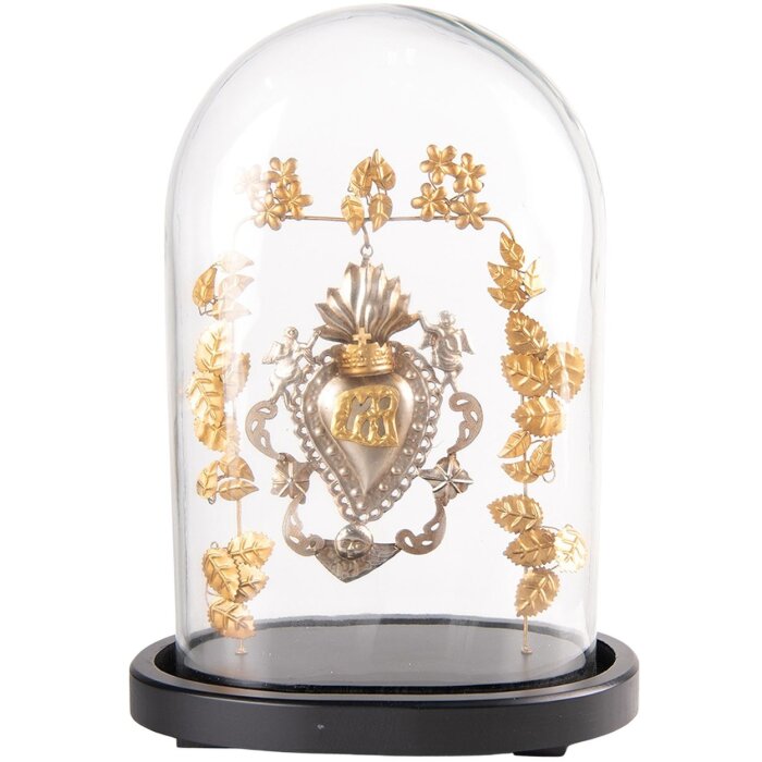 Clayre & Eef 65174 Glass Bell Jar with Decoration 26x16x37 cm Gold-coloured - Black