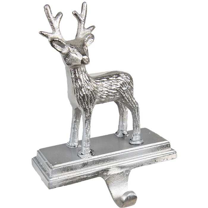 Clayre & Eef 6AL0071 Christmas Stocking Holder Reindeer 15x9x21 cm Silver Colour Hook